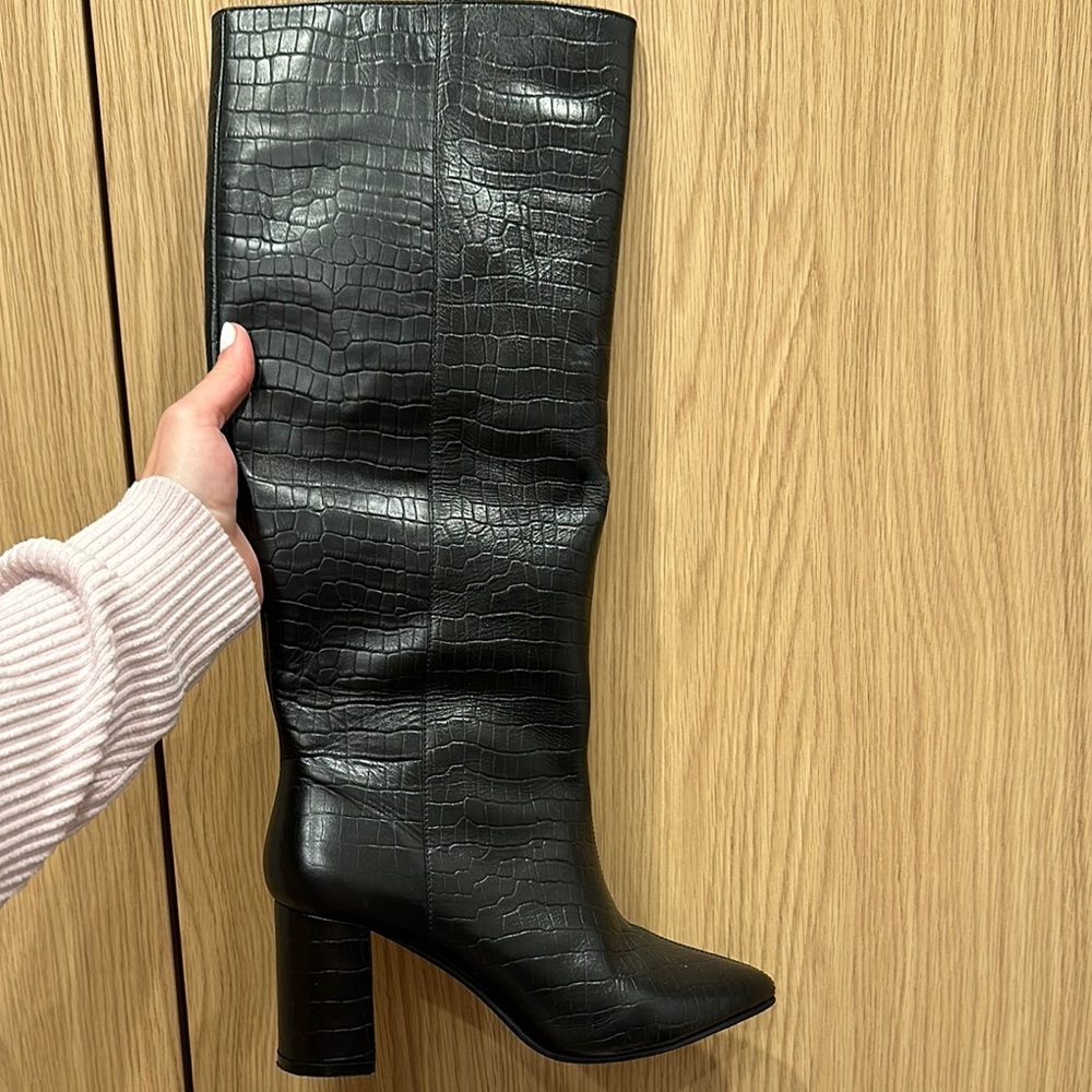 Nasty Gal Black Heeled Croc-Embossed Boots